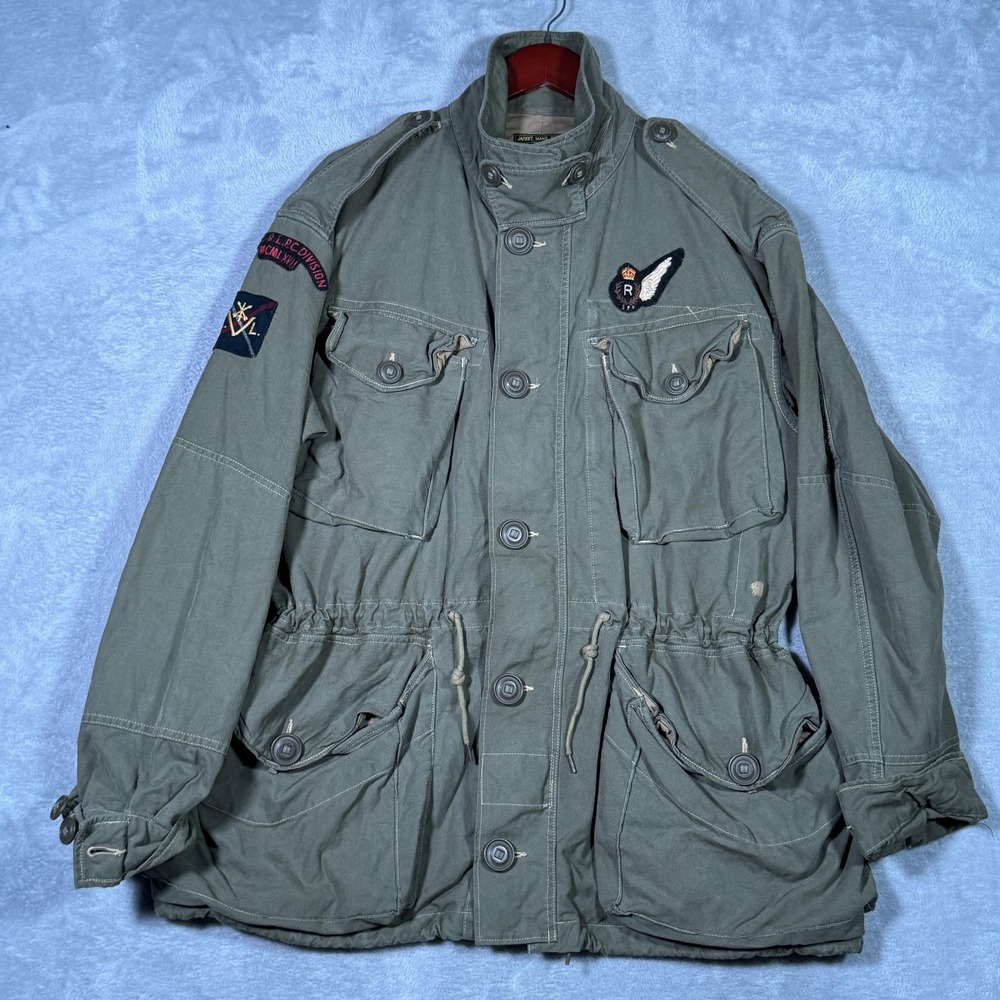 Polo Ralph Lauren Jacket Mens‎ XL Green Mans Field Military Canvas Patches